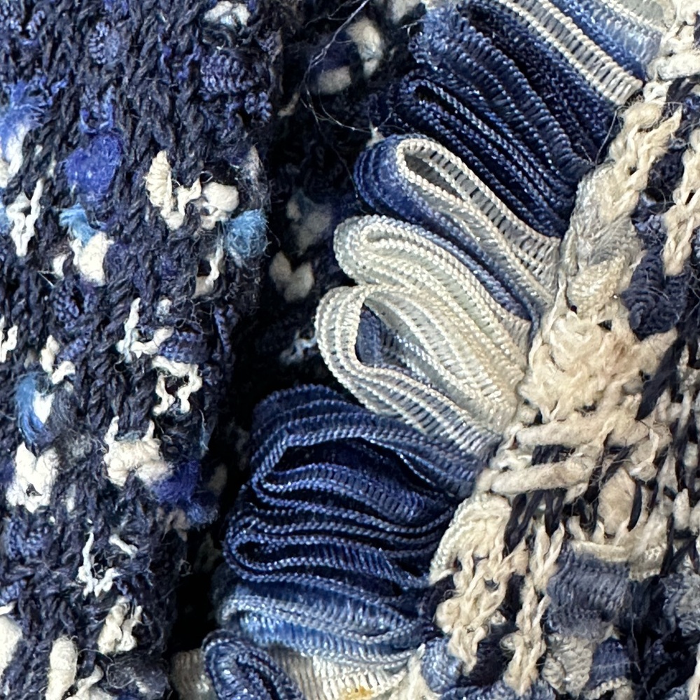 St. John Collection Blue and White Blazer with Textured Trim - Picture 4 of 5